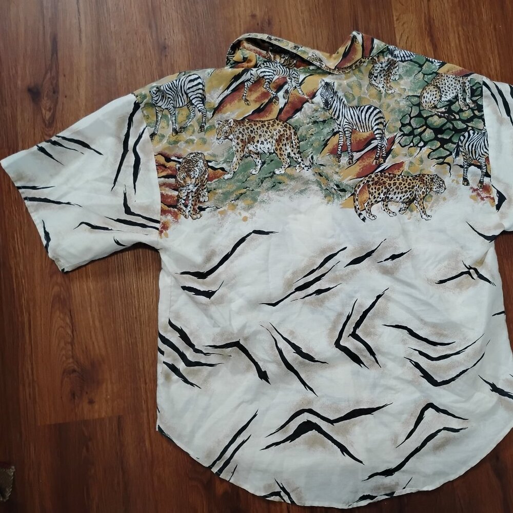 Vintage Caribou New York Safari Animals Zebra Lion Leopard Button Shirt - Picture 6 of 8